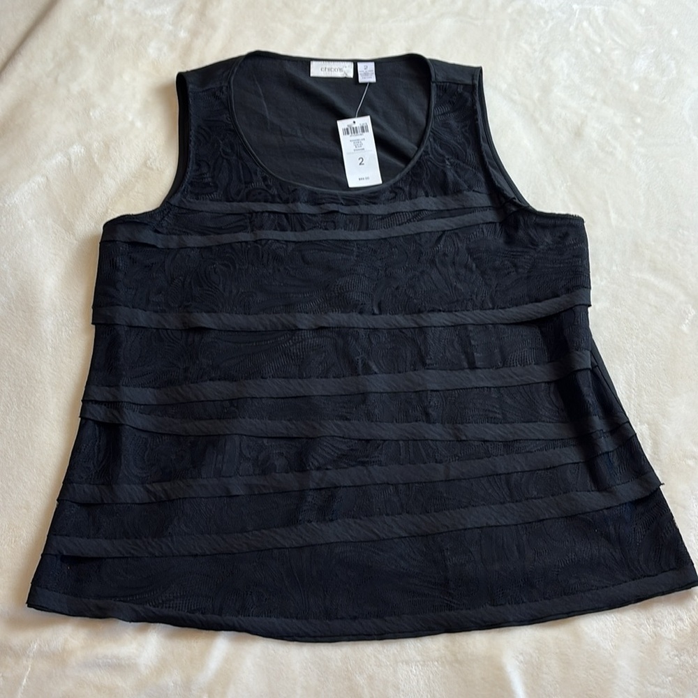 NWT Women's CHICO's Black Tank w/Mixed Material - Size 2 (L) Elegant!